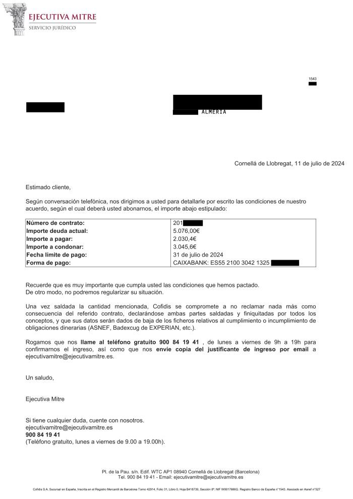 Carta con Acuerdo Cofidis 1
